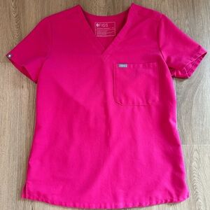 Figs Hot Pink V-Neck Scrub Top